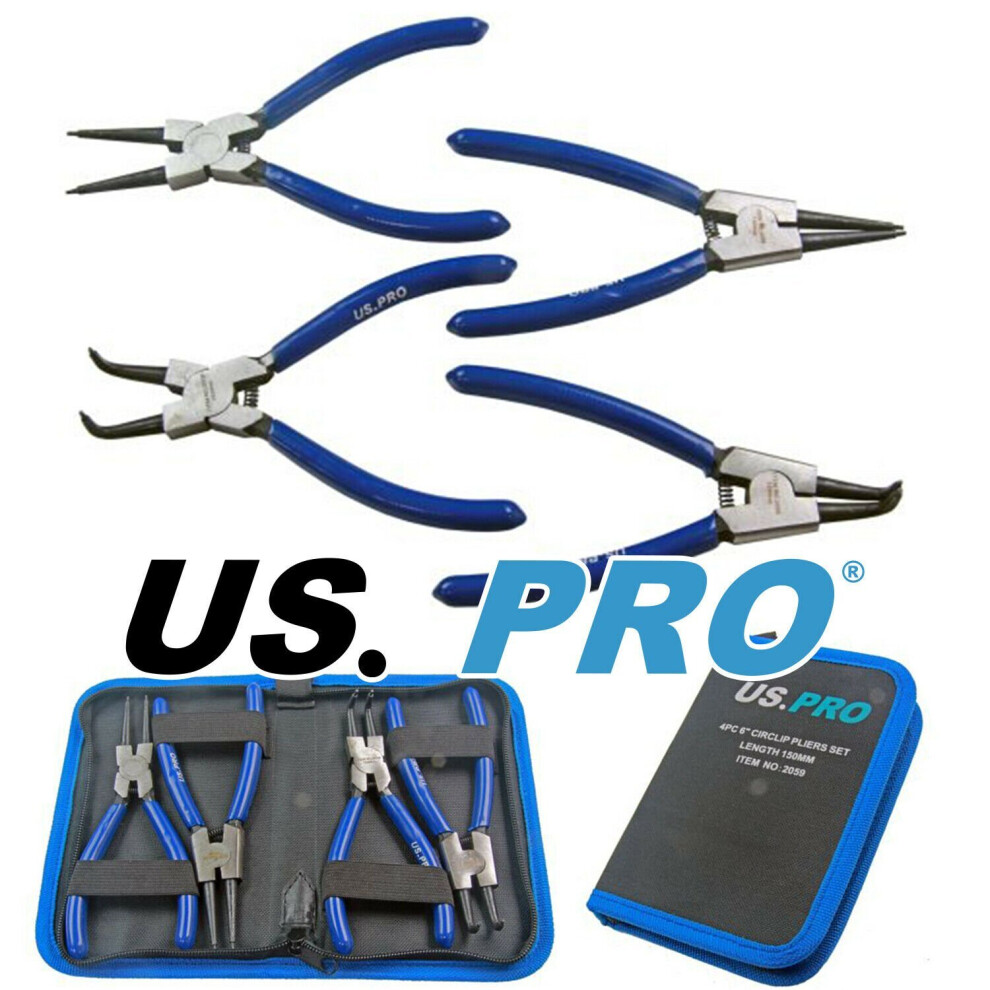 US PRO 4 Piece 6" 150mm Circlip  Snap Ring Pliers Internal External  Pouch 2059