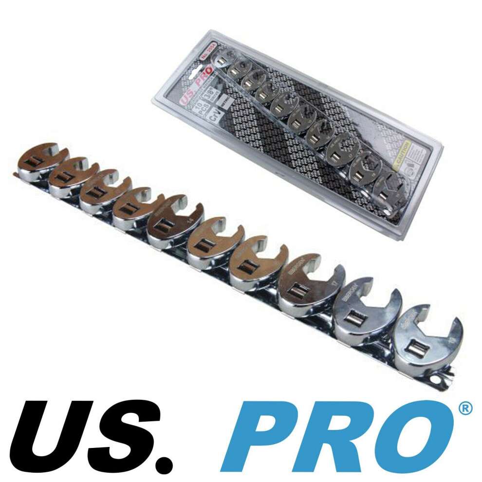 Photos - Other Hand Tools US PRO 2054 Tools 10pc Metric Crowfoot 3/8" Drive Spanner Socket Set On Rail