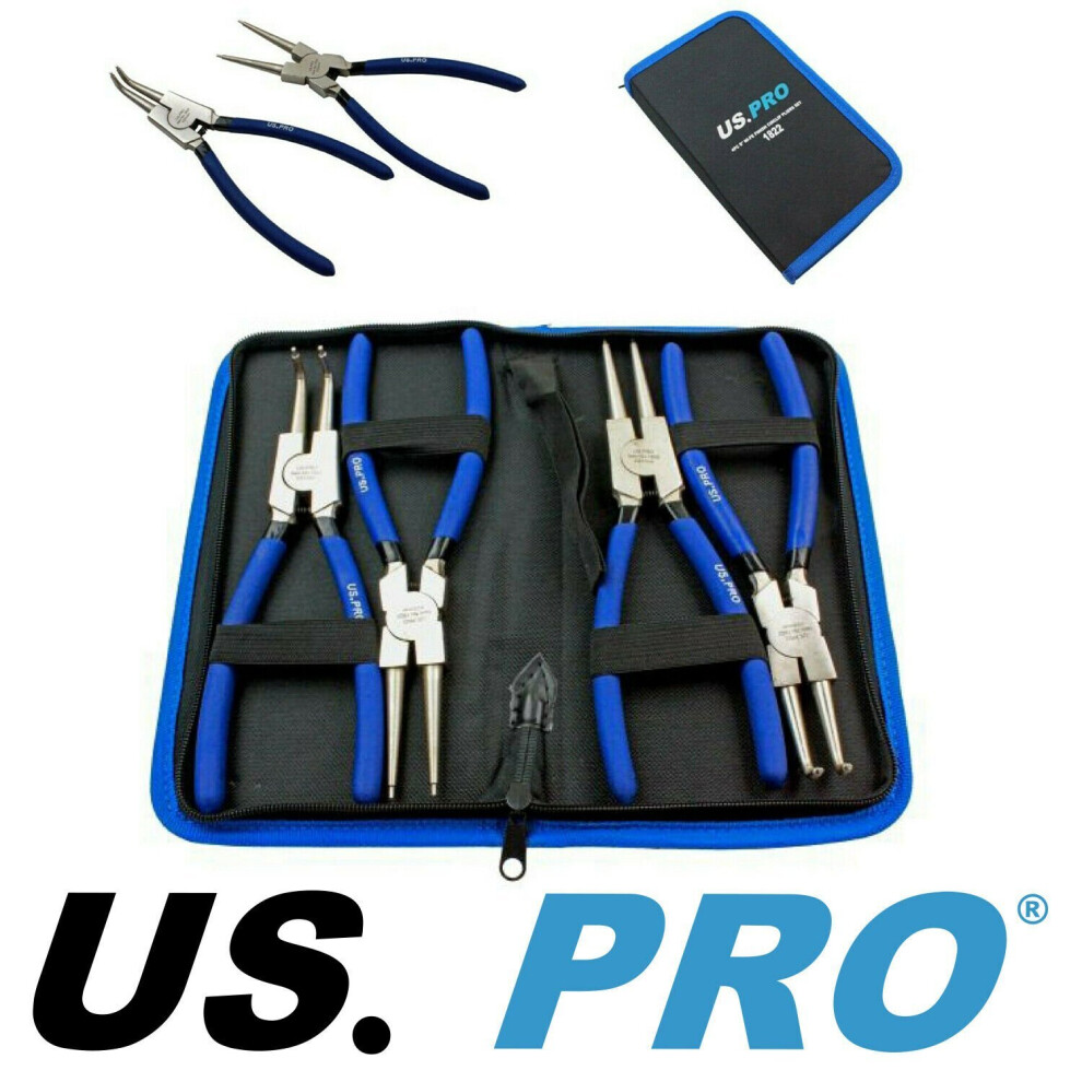 US PRO Tools 4pc 9" Ni-fe Finish Circlip Pliers Set In Zip Case NEW 1822