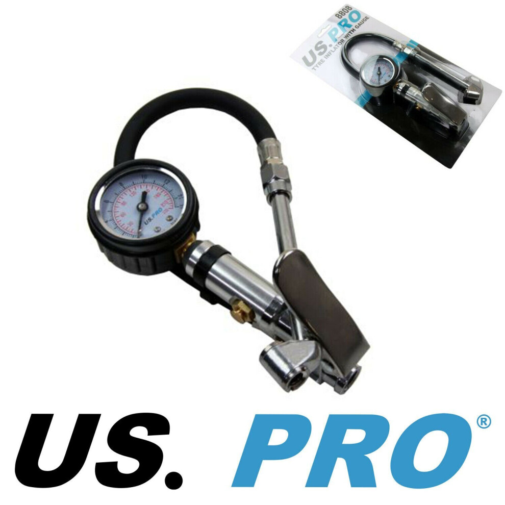 Us Pro Compact Air Tyre Inflator With Dial Gauge For Cars Motorcycles New 8808 5060478382799