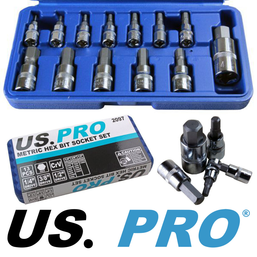 US PRO Tools 13pc 1/4" 1/2" 3/8" Dr Drive Metric Hex Bit Socket Set 2097