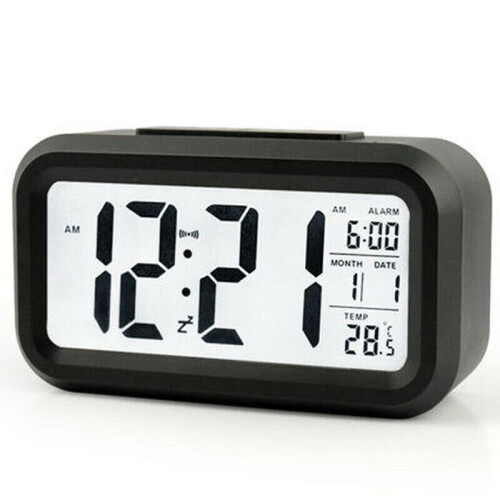 (Black) Battery Operated Digital Deck Alarm Clock LCD Display Backlight Calendar Modern