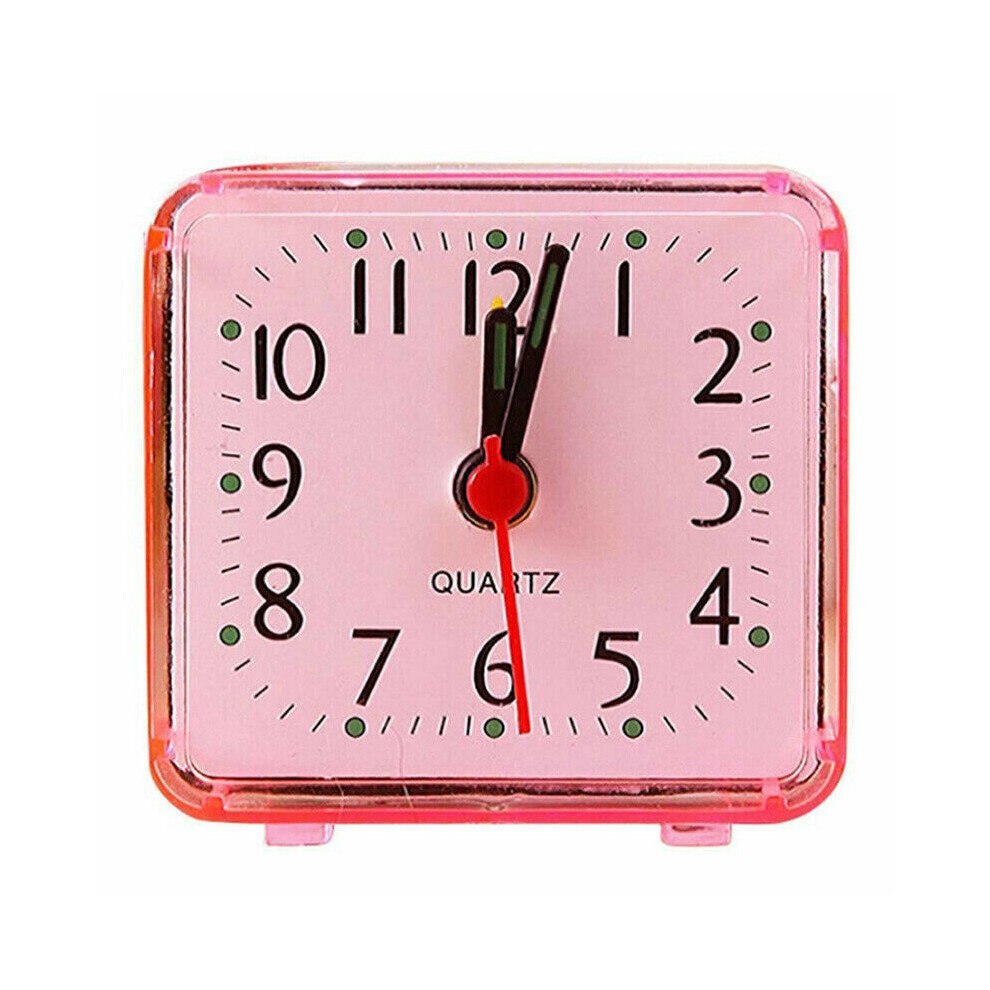 (Pink - Night Light Travel Portable clock) Quartz Bedside Desk Table Snooze Battery Operated Travel Square Alarm Clock