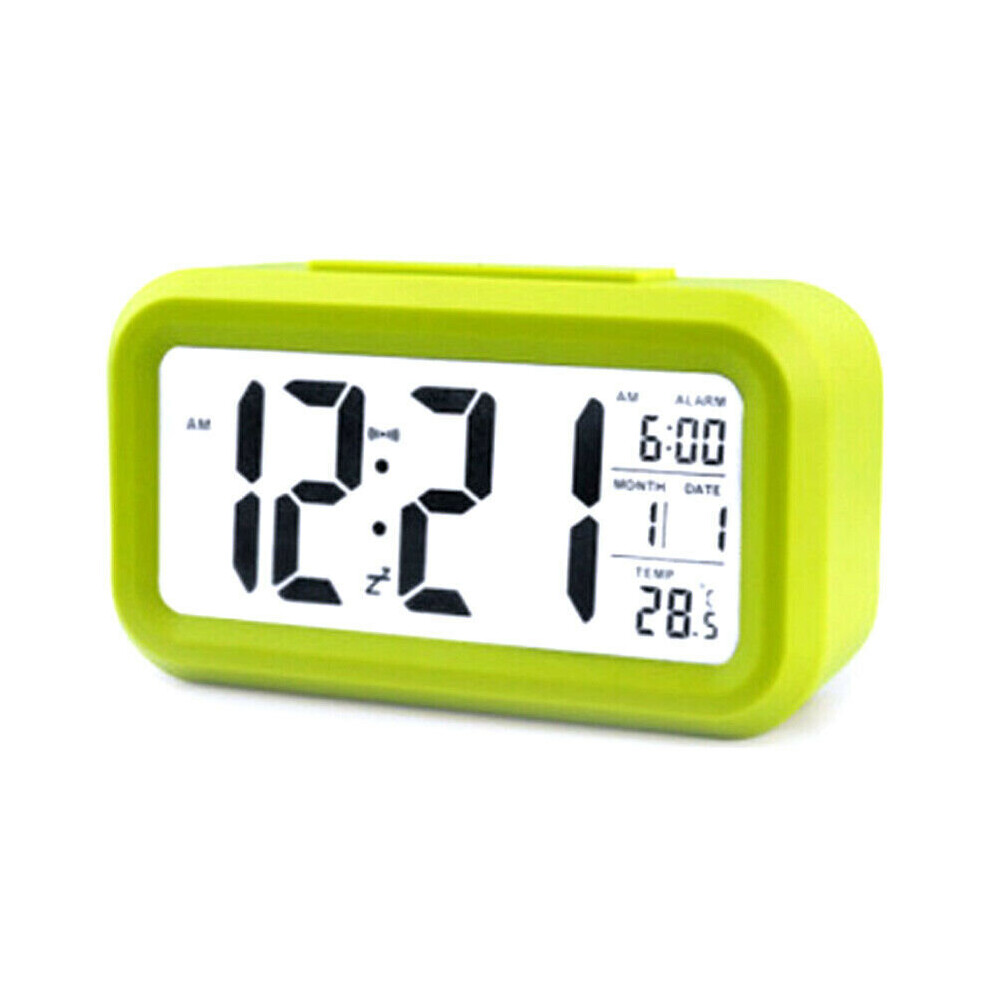 (Green) Battery Operated Digital Deck Alarm Clock Lcd Display Backlight Calendar Modern White,Green