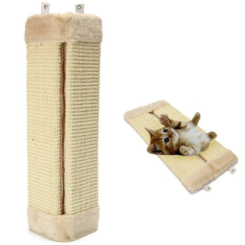 Pet Kitten Corner Sisal Wall Scratch Post for Cats - Durable Beige Scratching Board