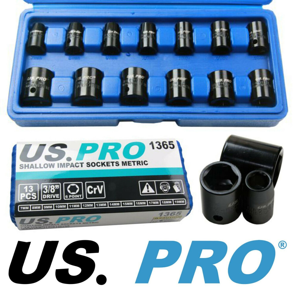 Us Pro Tools 14Pc Metric 3/8" Dr Impact Socket Shallow Set 7-19Mm 1365