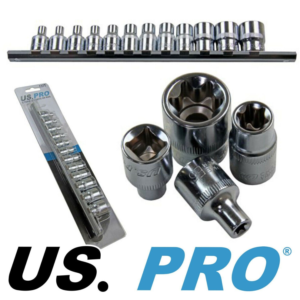 US PRO 12pc E TORX SOCKET SET E4 to E20 3/8" Drive Female Torque Star Sockets