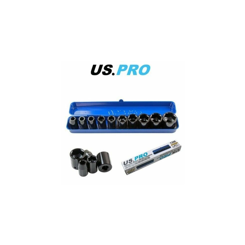 US PRO 10PC 1/2" DR Shallow Impact Metric Socket Set 9 - 27mm 1396