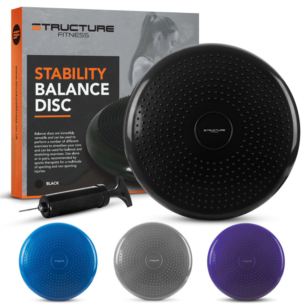 (Black) Structure Fitness Stability Disc Balance Pad Wobble Air Cushion Ankle Knee Yoga Board With Pump Comes With Pump