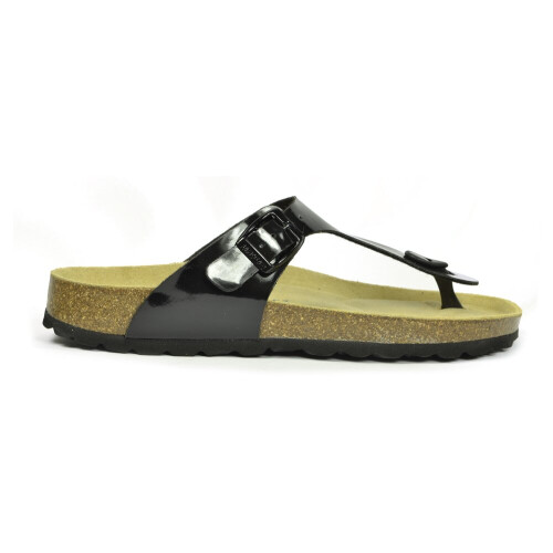 (8) Sanosan Geneve Lacquered Black Womens Designer Thong Sandals