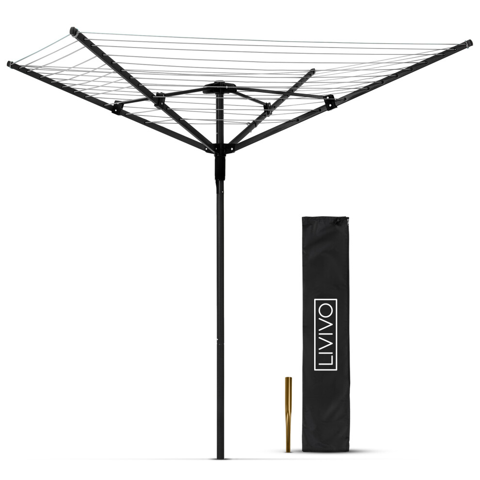 (Black) LIVIVO 4 Arm Rotary Airer 45M with Cover & Spike