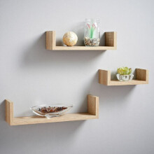 G-0003: Set of 3 U-Shape Oak Floating Shelves - Wall-Mounted Display Shelves (Small/Medium/Large)