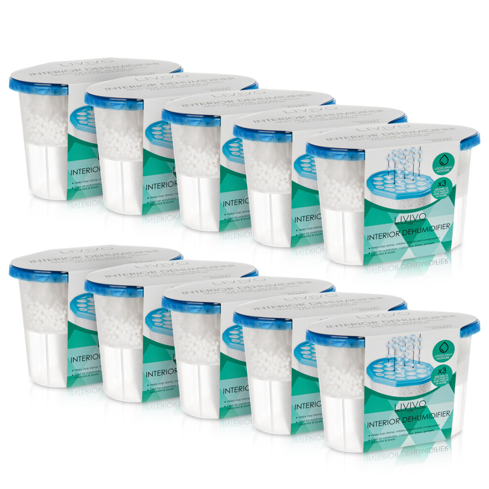 Livivo 10 Pack Interior Dehumidifier Helps Prevent Damp, Mildew, Mould & Condensation