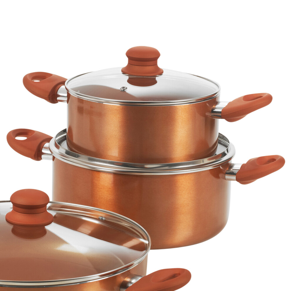 (20cm + 24cm, Copper ) Non Stick Ceramic Induction Casserole Stockpot