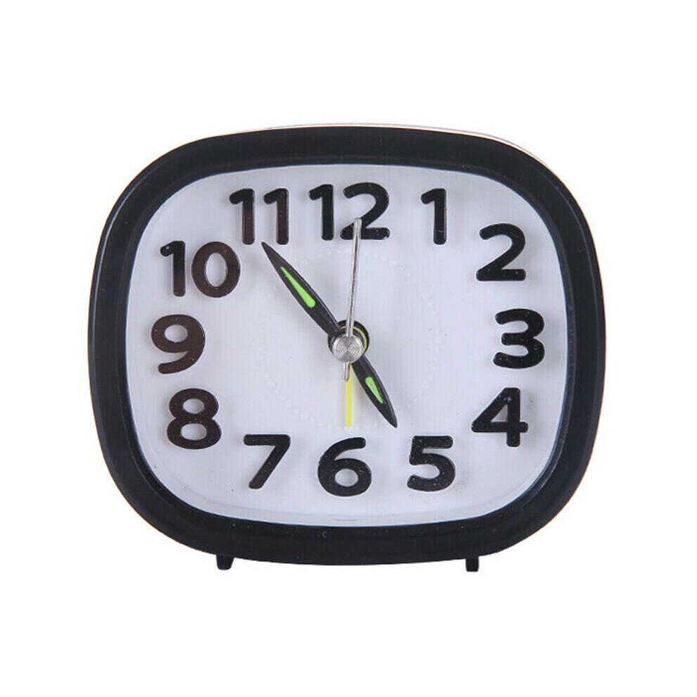 (Square Black) Battery Operated No Tick Snooze Quartz Alarm Clock Silent Small Bedside Clocks White,Black