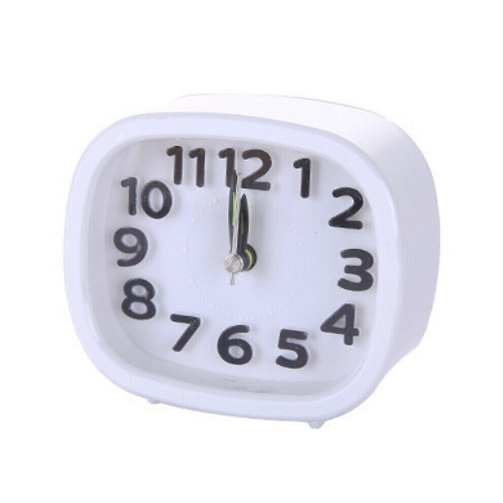 (Square ) Battery Operated No Tick Snooze Quartz Alarm Clock Silent Small Bedside Clocks White