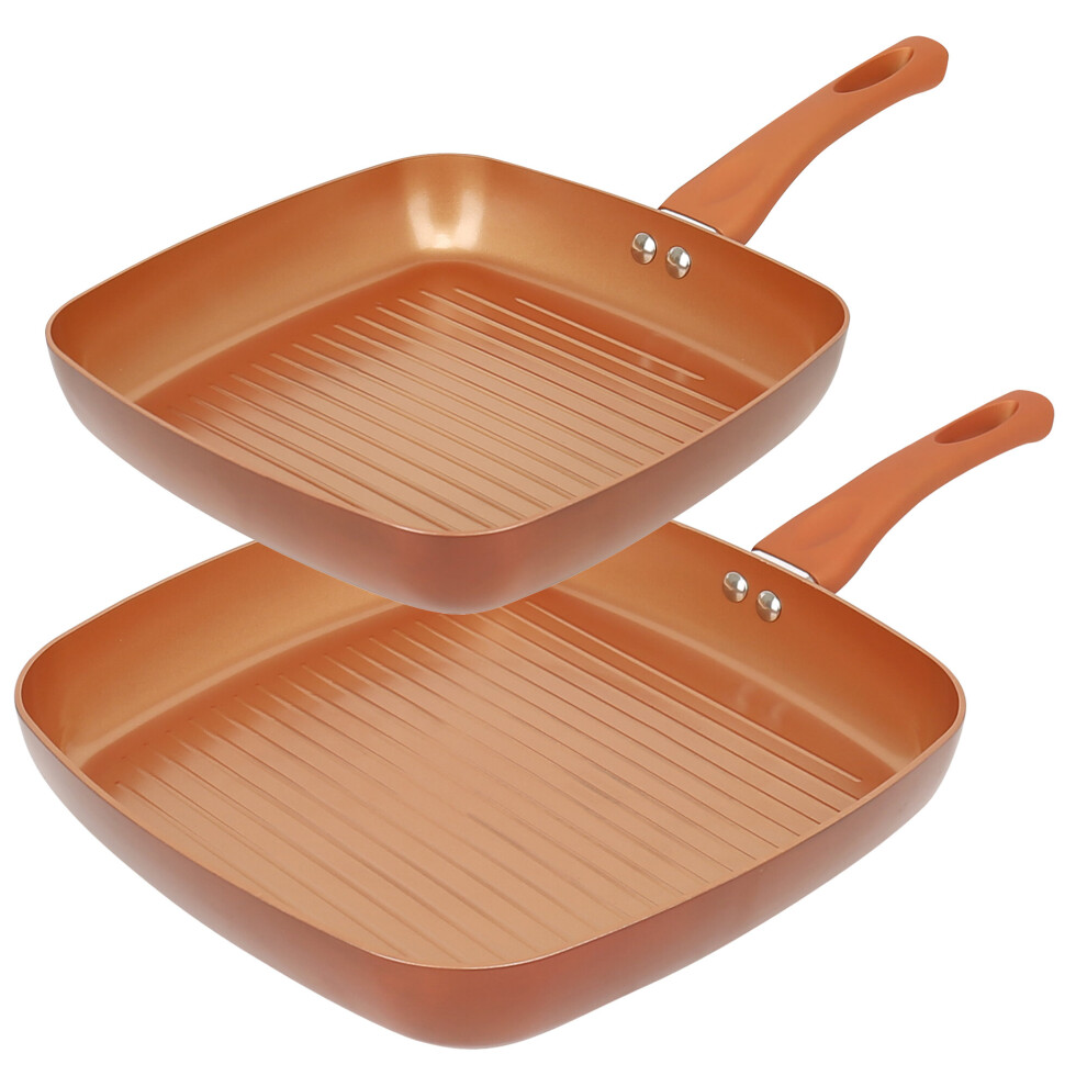 (24cm & 28cm 2 Piece Set) Forged Aluminium Ceramic Coated Griddle Pan