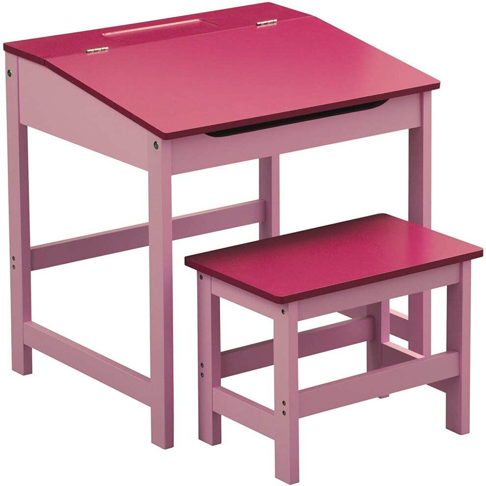 Childrens Table Chair Set Strong Durable Hinge Lid Desk Rectangular Pink