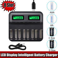 LCD Universal Battery Charger for AA AAA C D Rechargeable Batteries Multiple Battery Charger with Intelligent Battery Detection Technology 8 Slot