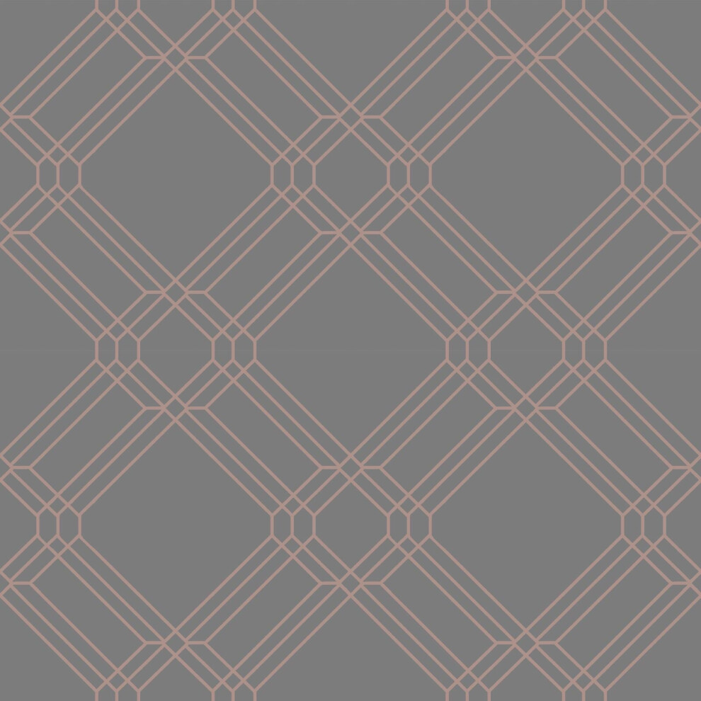 (A41402 Charcoal Grey Rose Gold) Grandeco Lattice Diamond Wallpaper Textured Metallic Geometric Geo Embossed