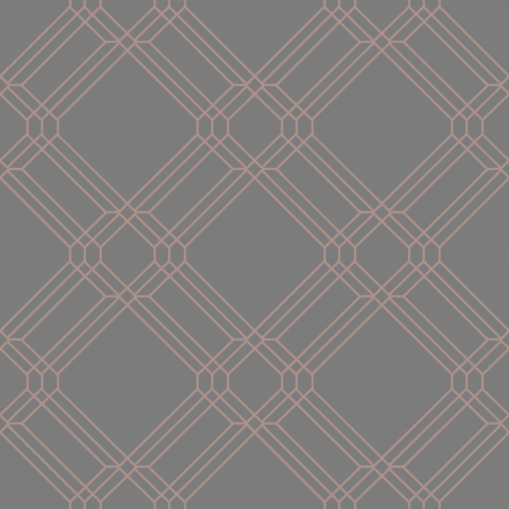 Grandeco (A41402 Charcoal Grey Rose Gold) Lattice Diamond Wallpaper Textured Metallic Geometric Geo Embossed