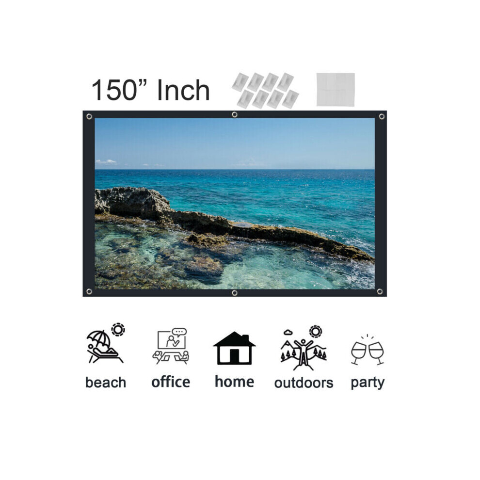 Portable 150'' inch Fabric Matte White Projector Projection Screen Home UK