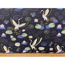 Fat Quarter Black Heron Lake With Gold Metallic 100% Cotton Quilting Fabric
