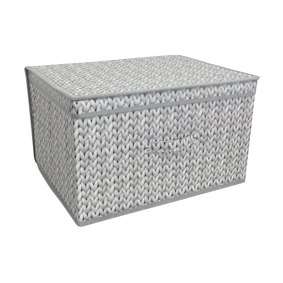 (Knit Grey) The Magic Toy Shop Large Collapsible Storage Box Folding Jumbo Storage Chest Kids Room Toy Box