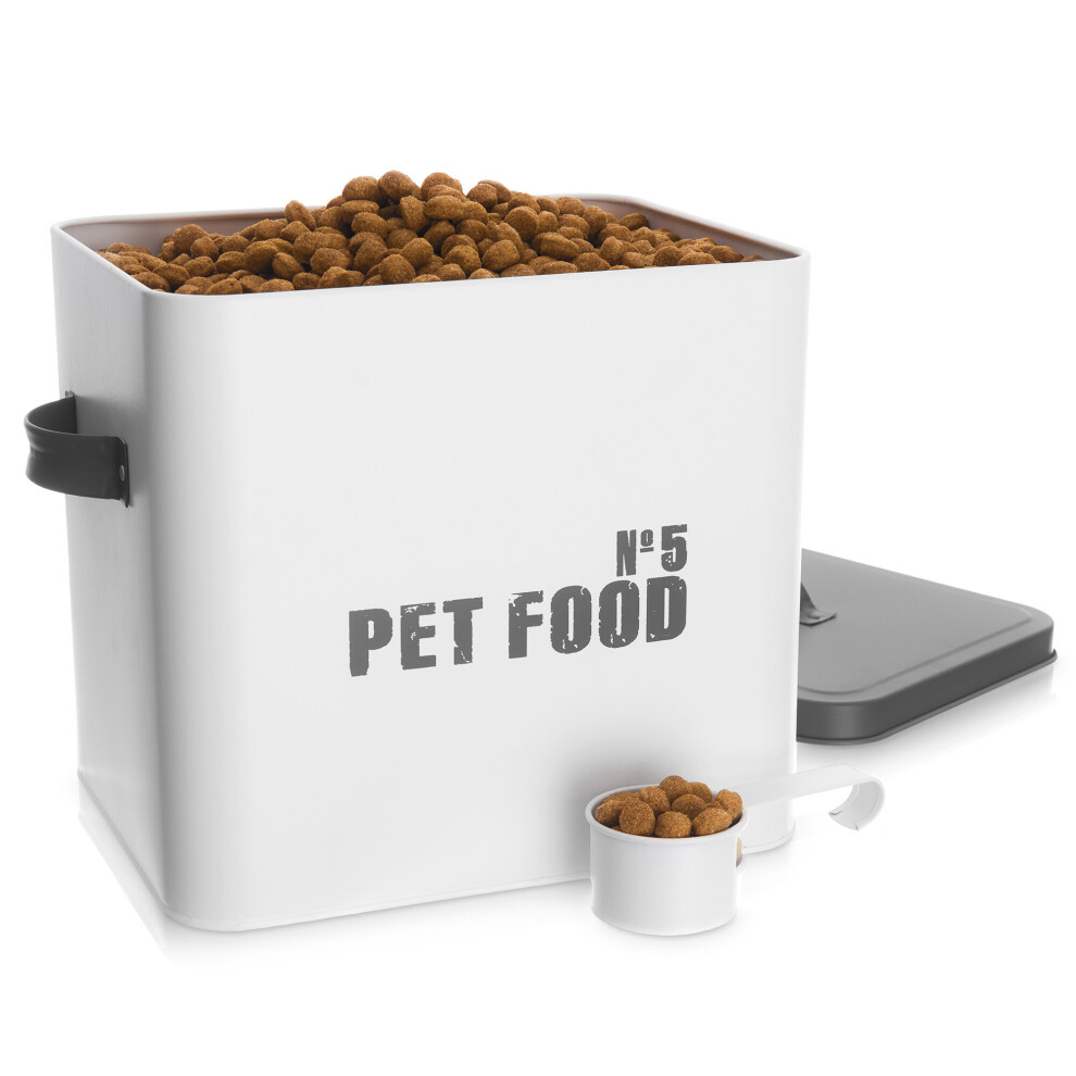 Enamel Coated Pet Food Metal Storage Tin Box with Measuring Scoop Airtight Lid