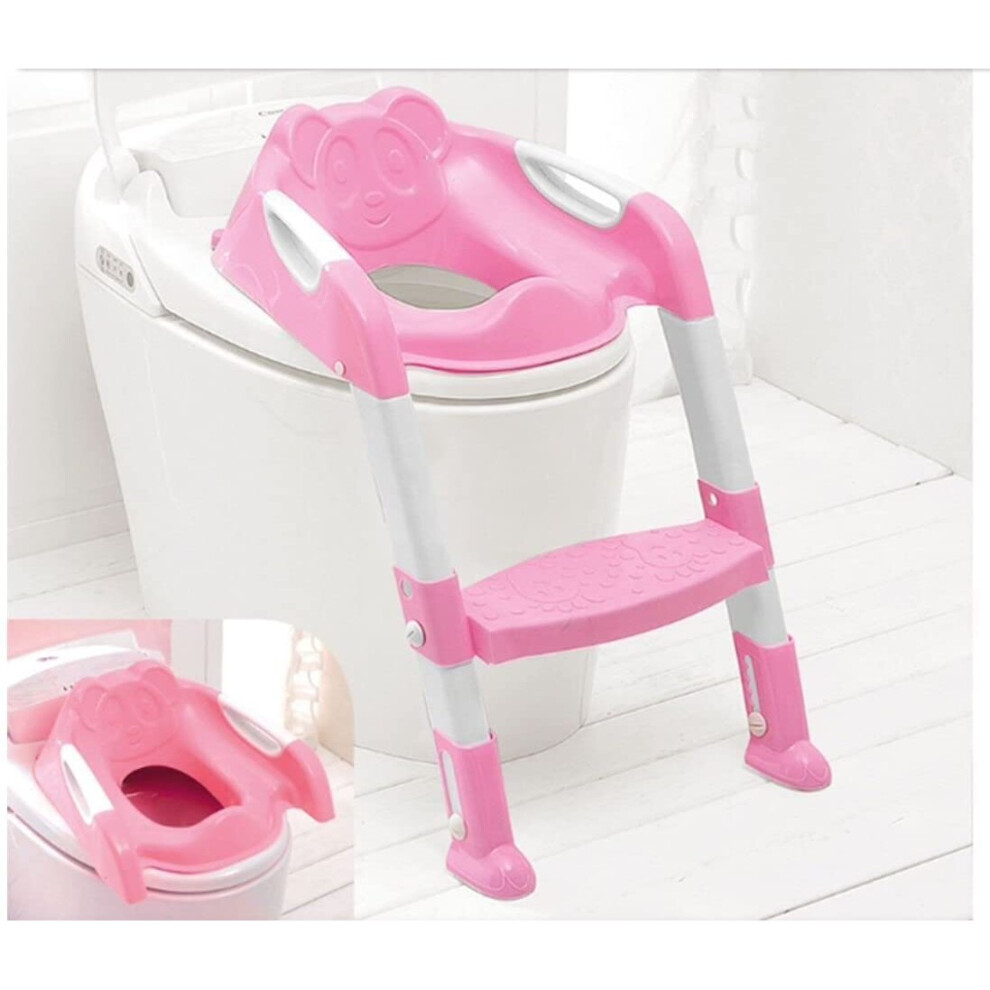 (Pink) Toilet Seat with Ladder Pink Baby Children Kids Potty Training Seat