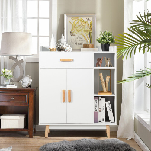 Costway Kitchen Wooden Storage Cabinet Shelves Free Standing Cupboard 2