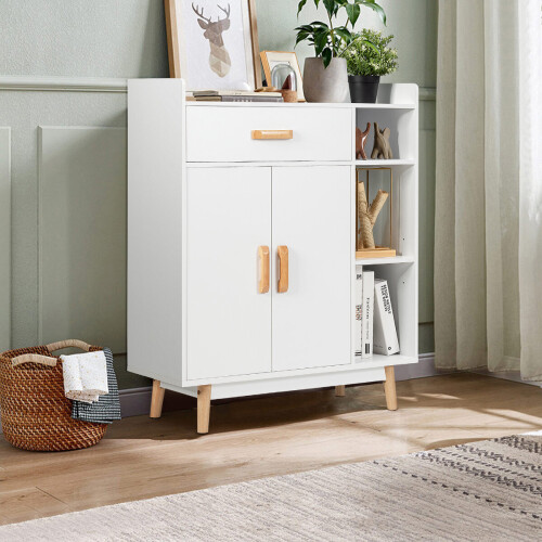 Costway Kitchen Wooden Storage Cabinet Shelves Free Standing Cupboard 1