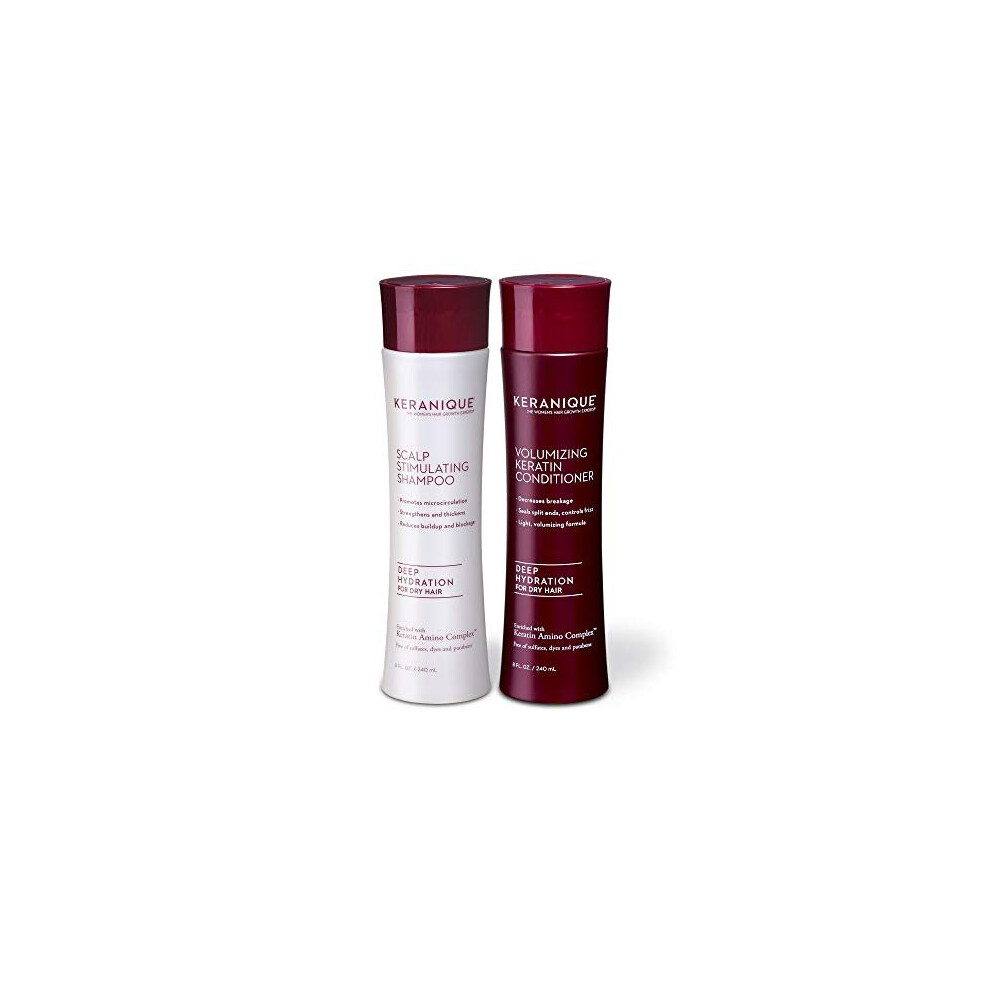 Keranique Deep Hydrating Shampoo and Conditioner Set for Hair Growth and Thinning Hair | Keratin Hair Treatment | Keratin Amino Complex, Free of Sulfa
