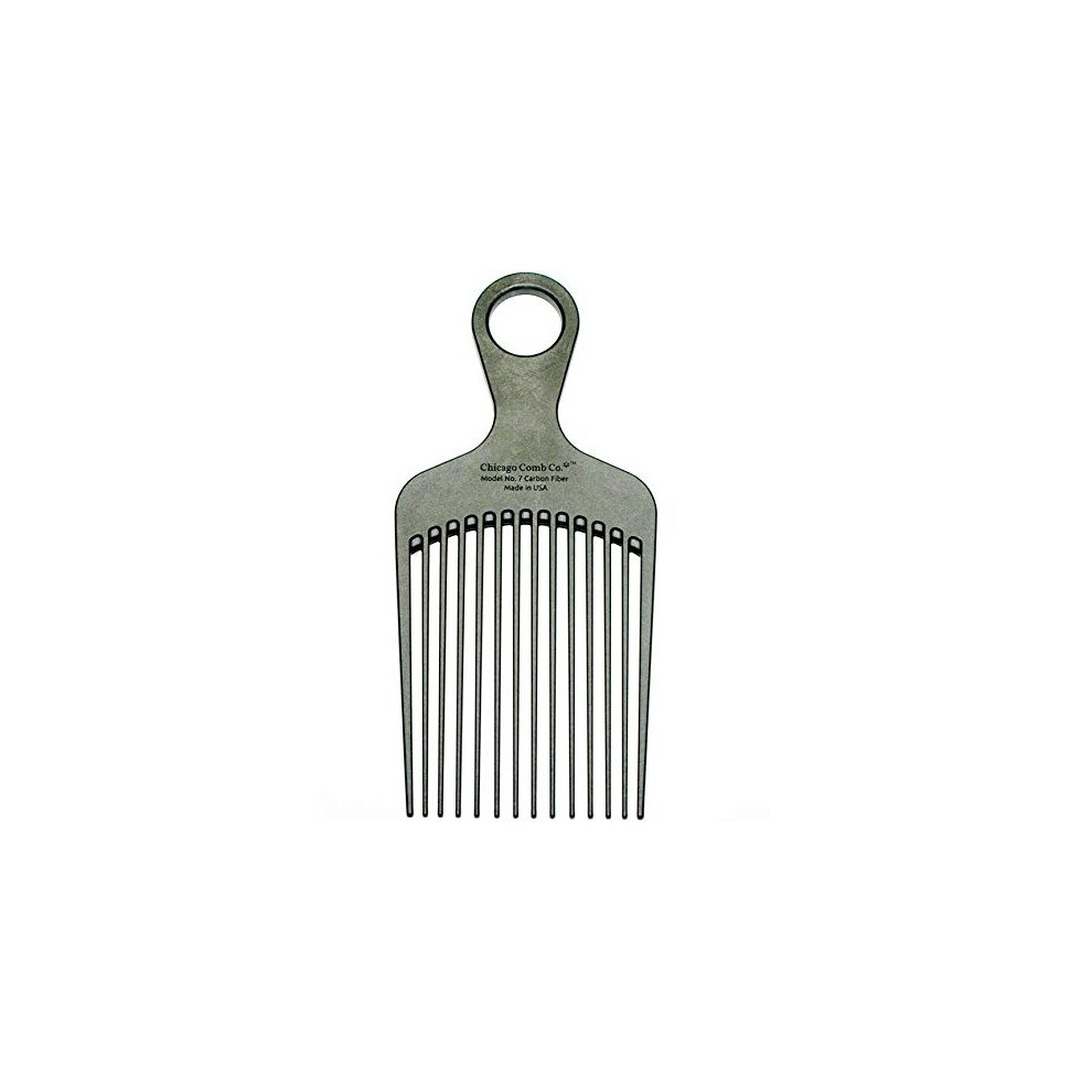Chicago Comb Model 7 Carbon Fiber Pick Comb, For Long Thick Curly & Afro Hair, Black Color, 6 Inches (15 Cm)