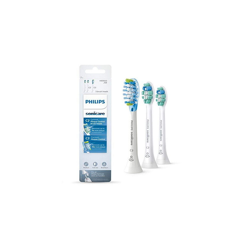 Philips Sonicare HX9023/69 Genuine Toothbrush Head Variety Pack â C3 Premium Plaque Control & C2 Optimal Plaque Control, 3 Pack, white