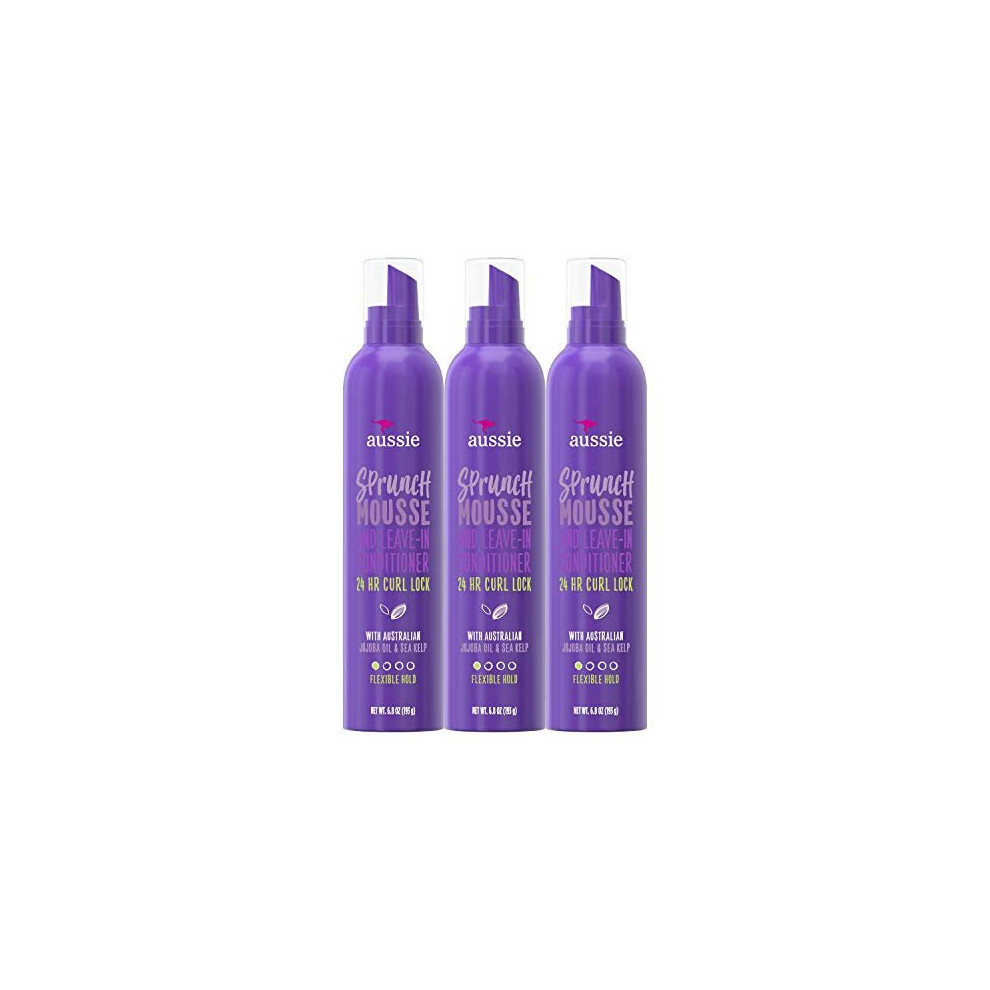 Aussie Leave In Conditioner & Mousse, with Jojoba & Sea Kelp, Sprunch, For Curly Hair, 6.8 fl oz, Triple Pack