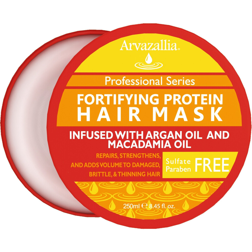 Fortifying Protein Hair Mask and Deep Conditioner with Argan Oil and Macadamia Oil By Arvazallia - Hair Repair Treatment for Damaged , Brittle , or Th