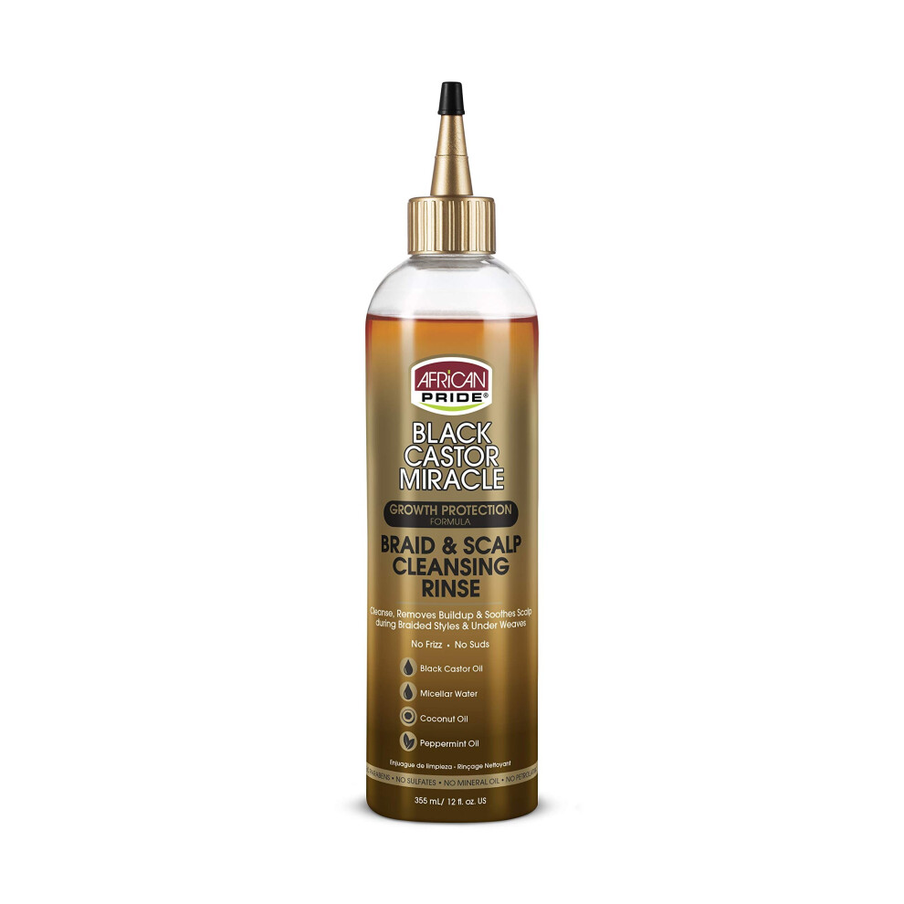 African Pride Black Castor Miracle Braid & Scalp Cleansing Rinse - Removes Hair Build Up & Soothes Scalp, No Frizz, Contains Castor Oil, Micella