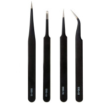 Tovip 4 Pcs ESD Tweezers Set Anti-Static Tweezers Stainless Steel Tweezers for Eyelash Extension,Electronics, Jewelry-making - Straight and Curved Tip