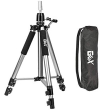 GEX Heavy Duty Canvas Block Head Tripod Cosmetology Training Doll Head Stand Mannequin Manikin Head Tripod Wig Stand With Travel Bag (Silver (Version