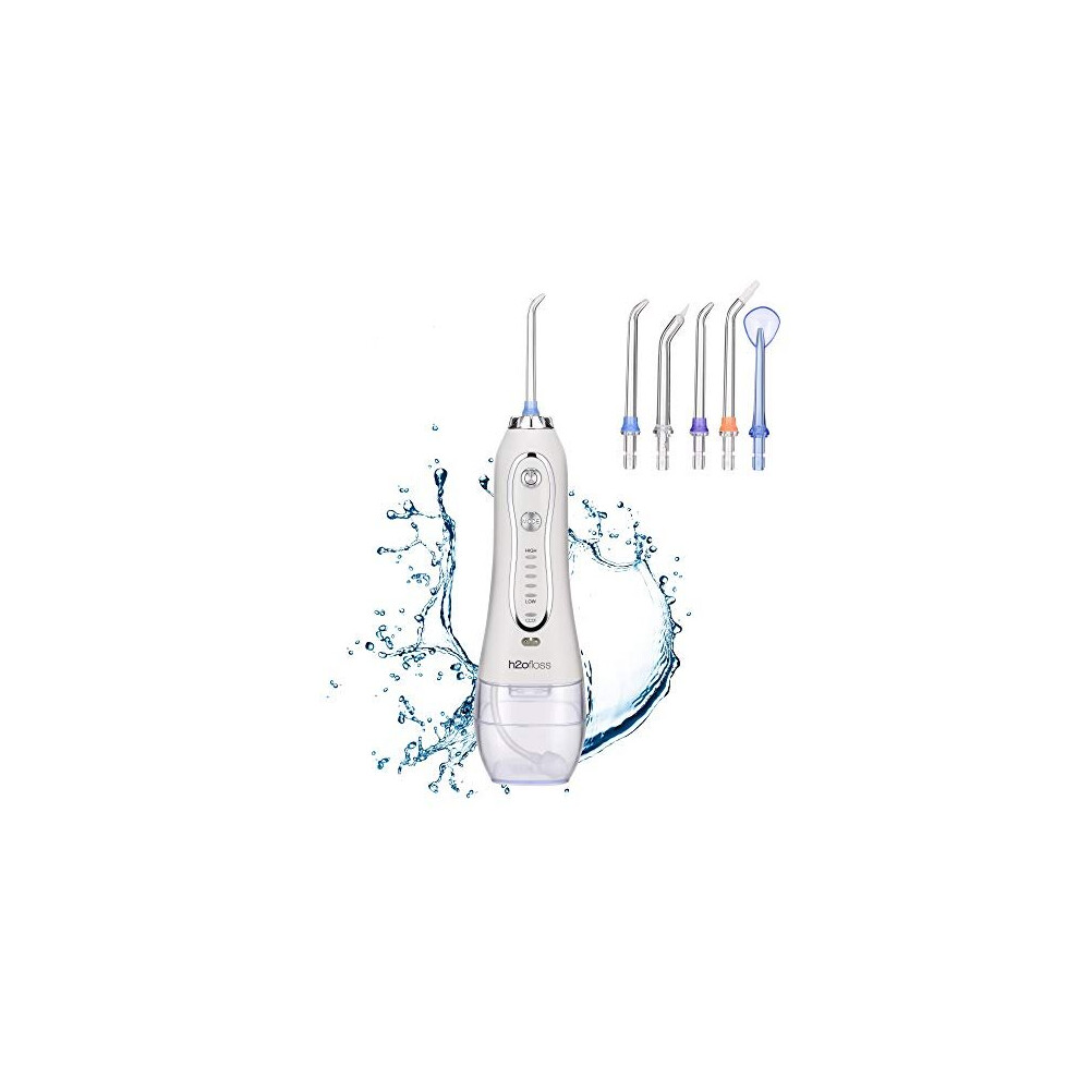 H2ofloss Water Flosser Portable Dental Oral Irrigator with 5 Modes, 6 Replaceable Jet Tips, Rechargeable Waterproofâ¦