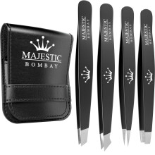 Majestic Bombay Fijne Punt + Schuin Tweezers voor Vrouwen en Mannen - Splinter, Gezicht, Wenkbrauw en Ingegroeid Haar Verwijdering