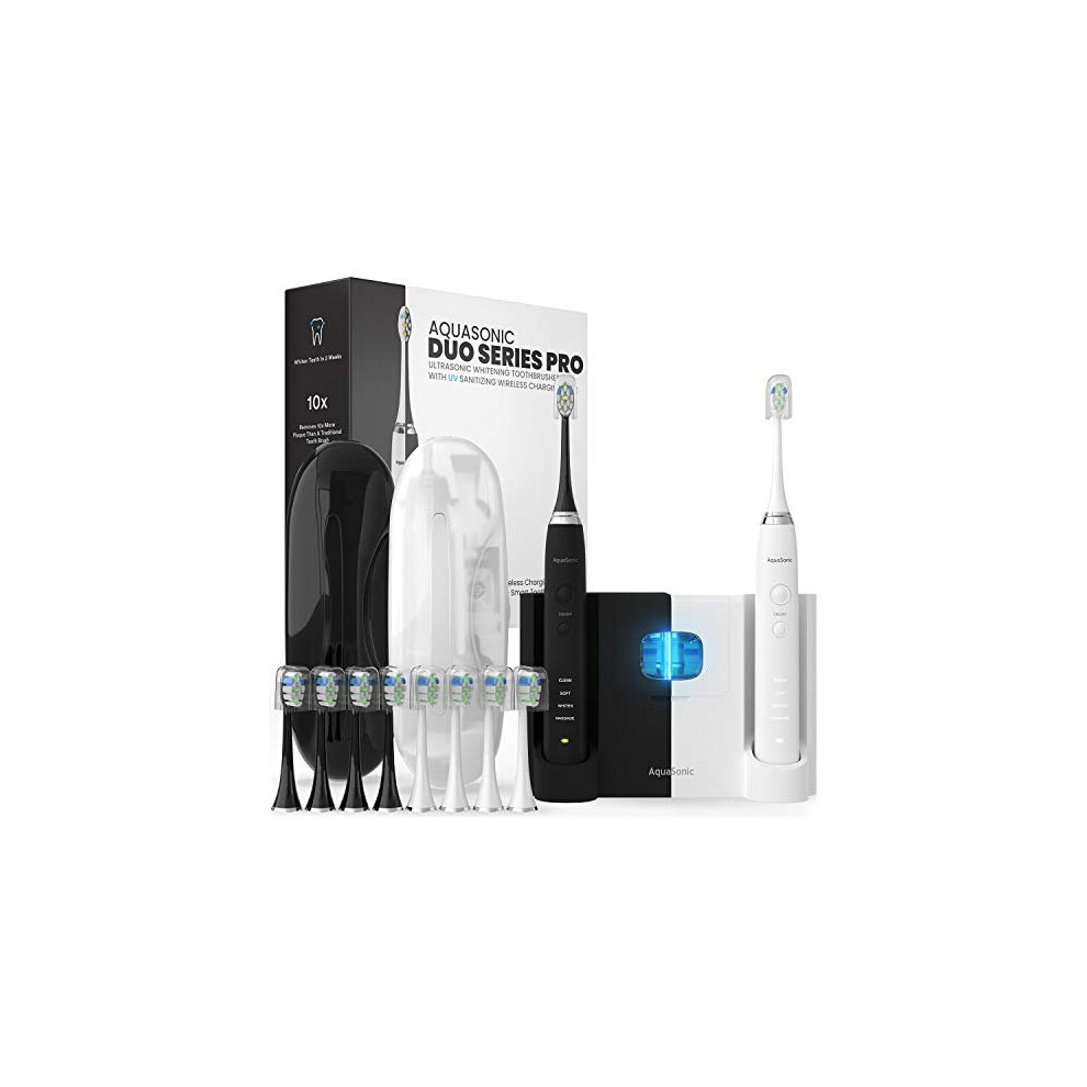 Aquasonic Duo Pro - Dual Handle Ultra Whitening 40,000 Vpm Electric Smart Toothbrushes - 4 Modes With Smart Timers - Uv Sanitizing & Wireless Charging