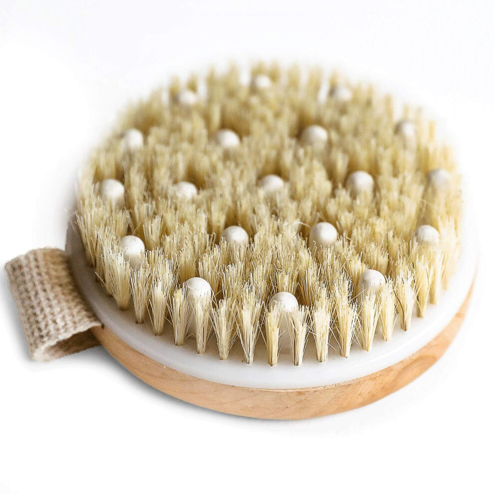 Dry Brushing Body Brush - Round Exfoliating Brush, Body Brush, Dry Brush for Cellulite and Improved Lymphatic Drainage Massager & Body Scrubber Brush