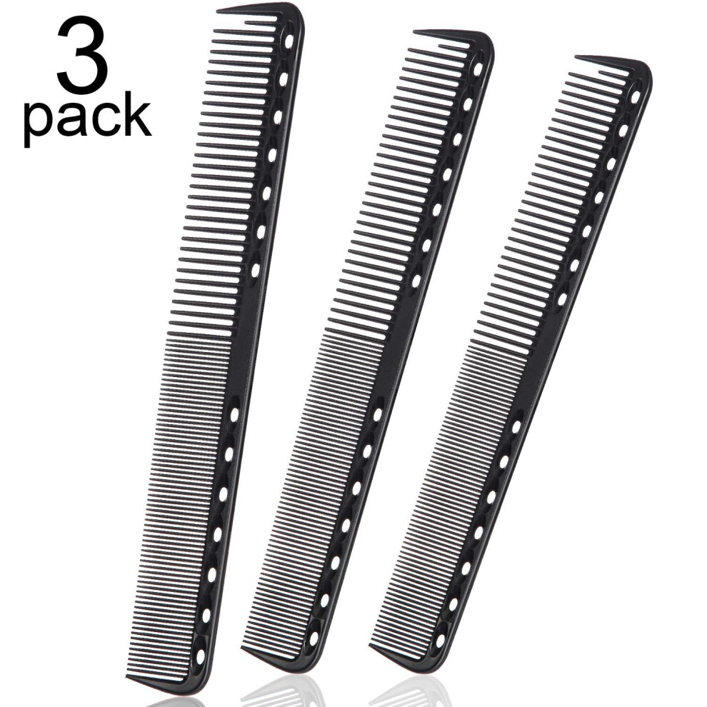 3 Pieces Carbon Fine Cutting Comb Carbon Fiber Salon Hairdressing Comb Hairdressing Comb Heat Resistant Barber Comb (Black)