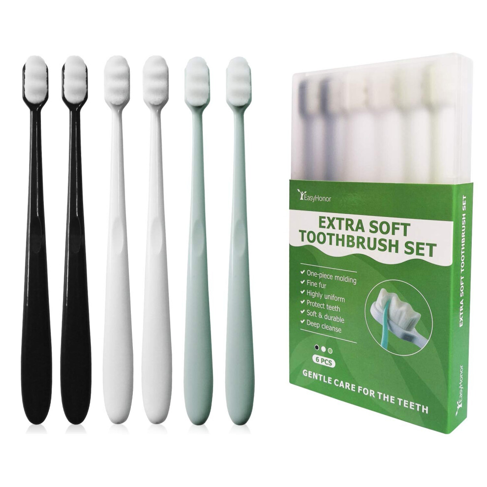 EasyHonor Extra Soft Toothbrush For Sensitive Gums, Micro-Nano Manual Toothbrush with 20000 Soft Floss Bristle for Pregnant Women, Elderly, Braces and