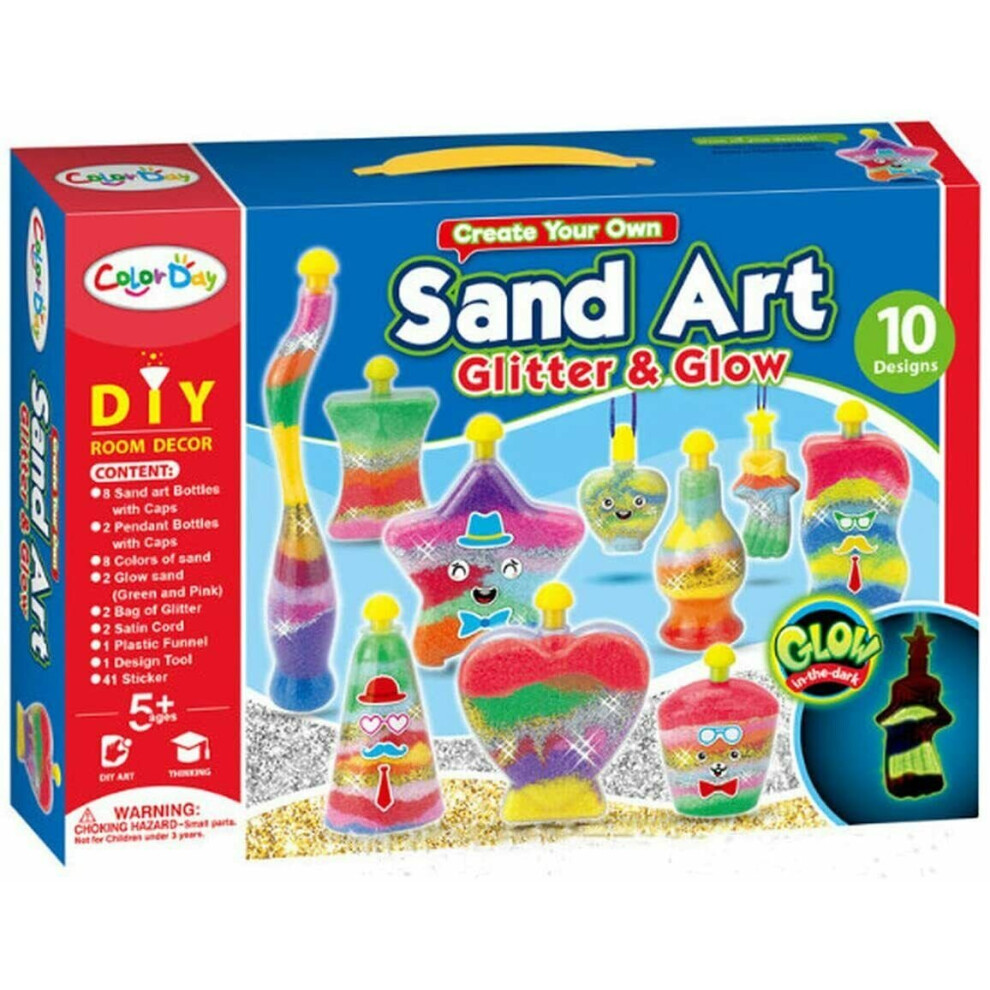 10PC SAND ART GLITTER & GLOW ART BOTTLE KIT FOR KIDS ACTIVITY FUN GIFT GAME DIY