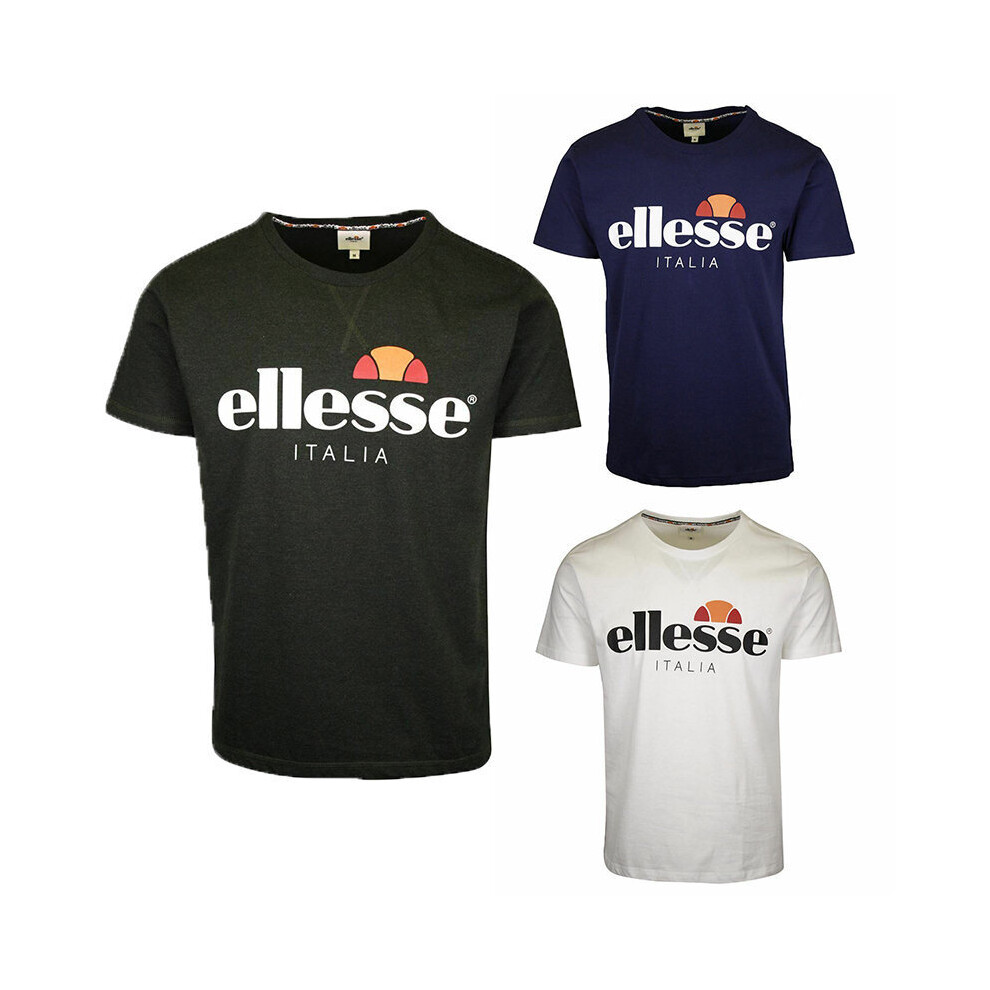 (Black, S) ELLESSE Emilien TMC 7 Mens T-Shirt Crew Neck Summer Sports Casual Tee Cotton