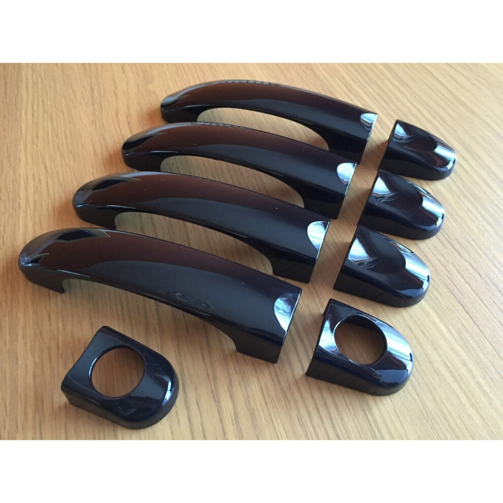 GLOSS BLACK 4 DOOR HANDLE COVERS FITS VW TRANSPORTER T5 T6 CARAVELLE