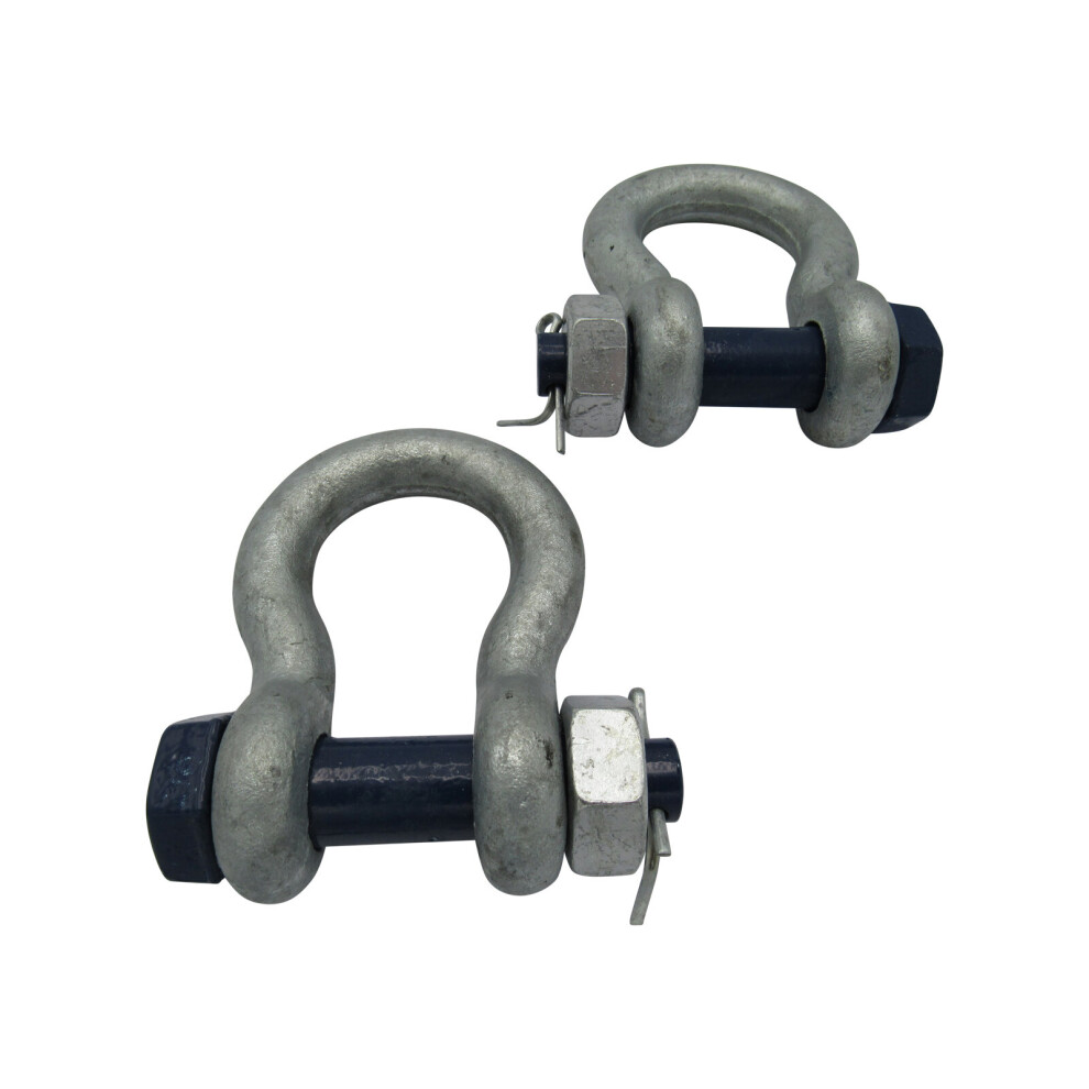 Safety Pin Bow Shackles X2 - 1 Ton Galvanised 11MM 1000KG Omega